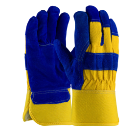 SPLIT COWHIDE LEATHER GLOVE BLUE/YEL LAR